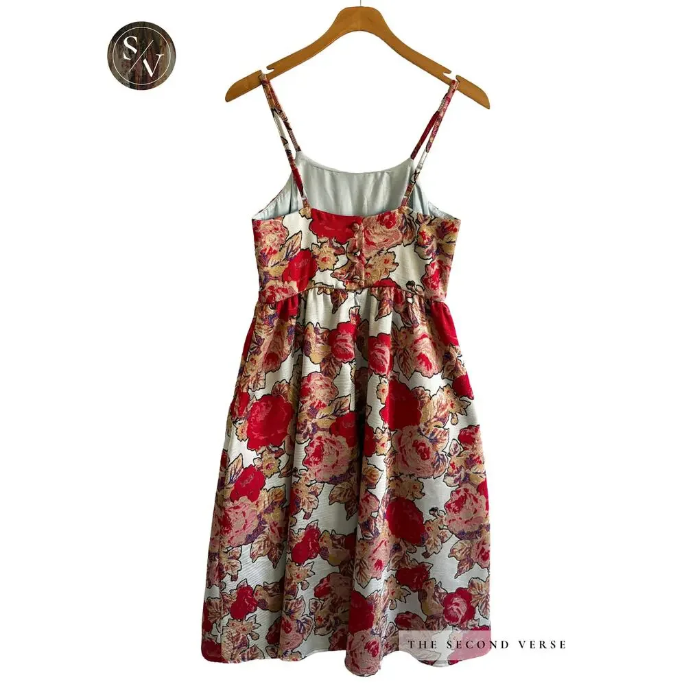 Rachel Antonoff Anthropologie Red Rose Midi Floral Dress Size 0 Petite - Picture 5 of 12